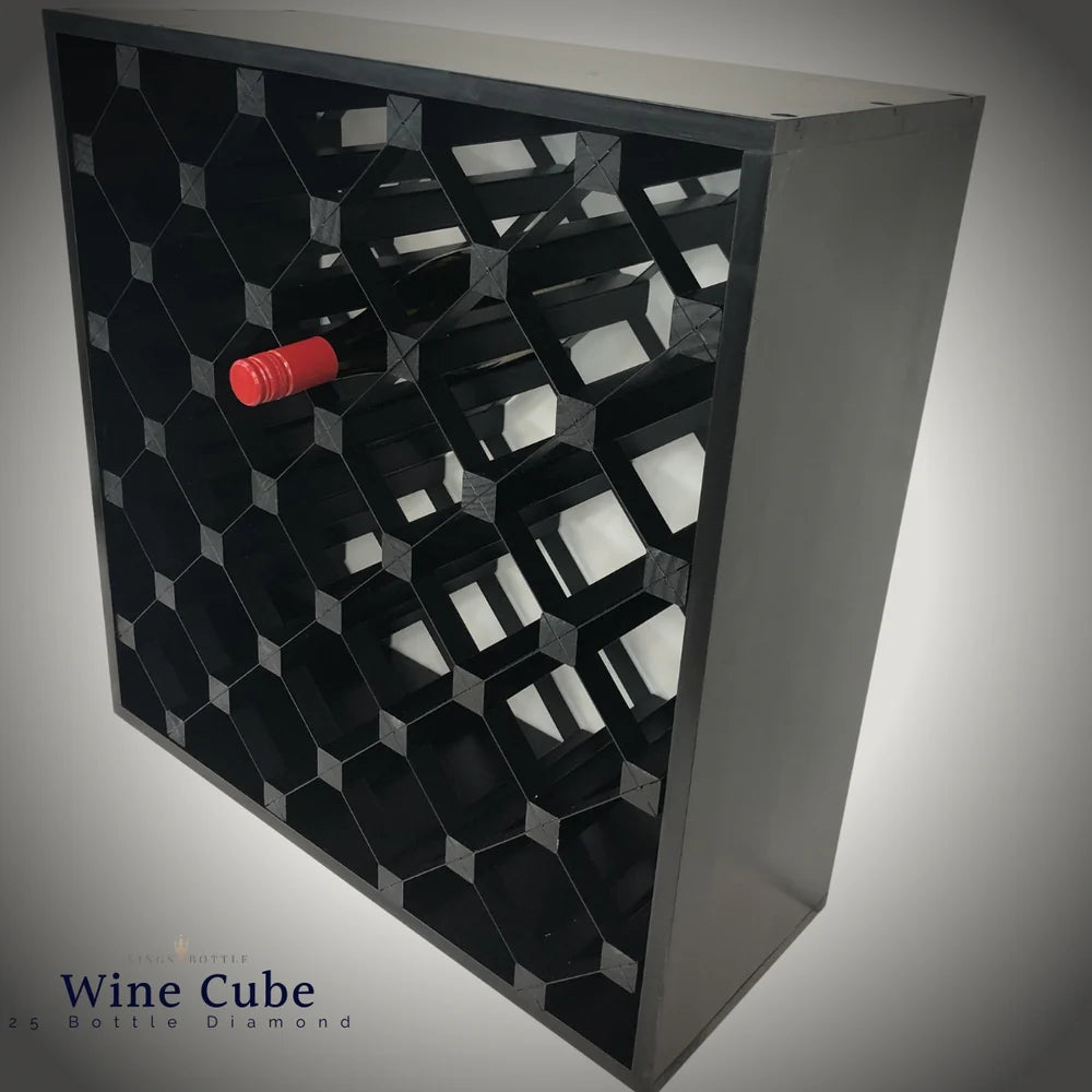 KingsBottle 25-Bottle Diamond Cube Wine Rack — 18mm Thick | Natural & Black Onyx