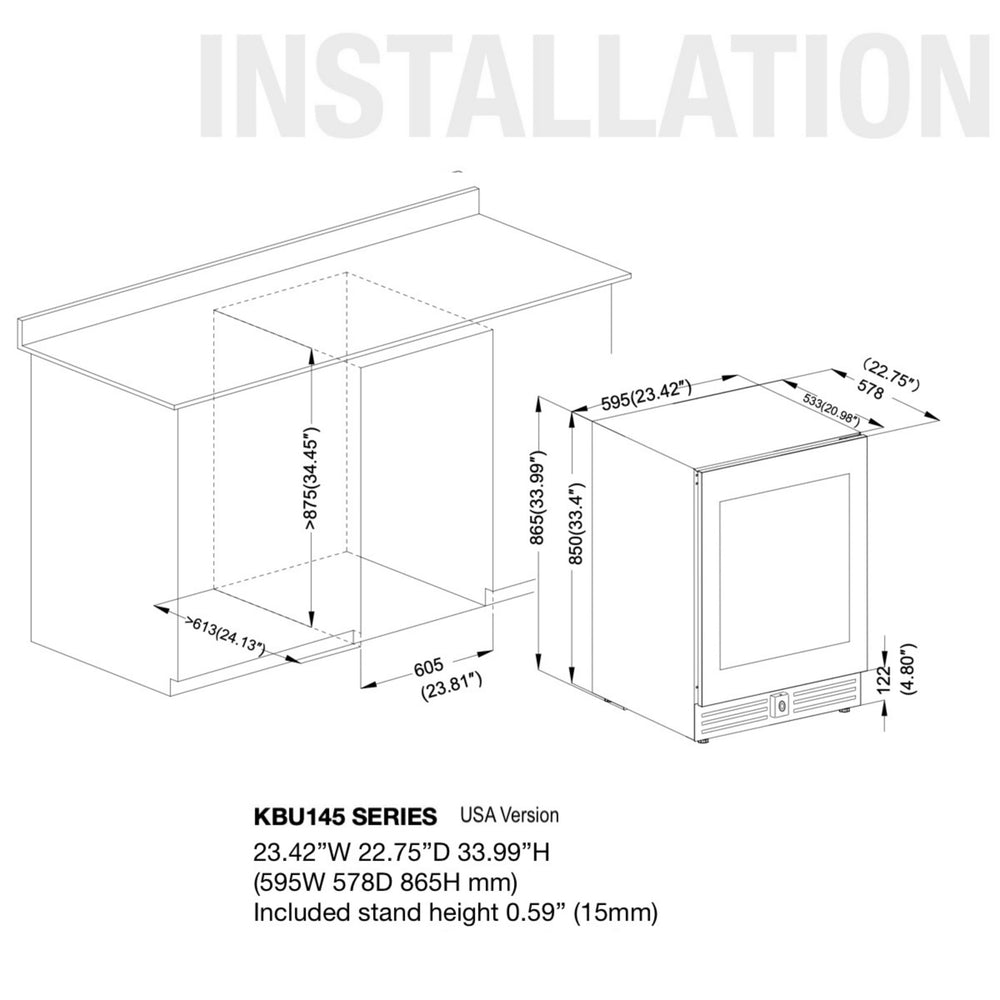 Kings Bottle 145-Bottle Single Zone Wine Refrigerator — Large Capacity Entry-Level (KBU145WX)