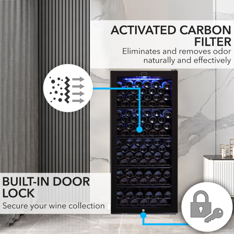 Whynter FWC-1201BB 124 Bottle Freestanding Single Zone Wine Cooler Refrigerator