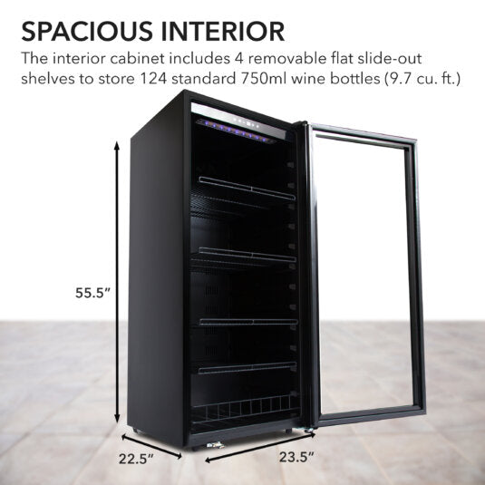 Whynter FWC-1201BB 124 Bottle Freestanding Single Zone Wine Cooler Refrigerator