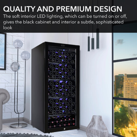 Whynter FWC-1201BB 124 Bottle Freestanding Single Zone Wine Cooler Refrigerator
