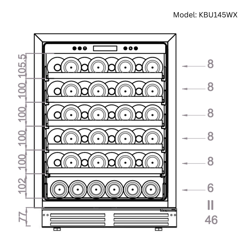 Kings Bottle 145-Bottle Single Zone Wine Refrigerator — Large Capacity Entry-Level (KBU145WX)