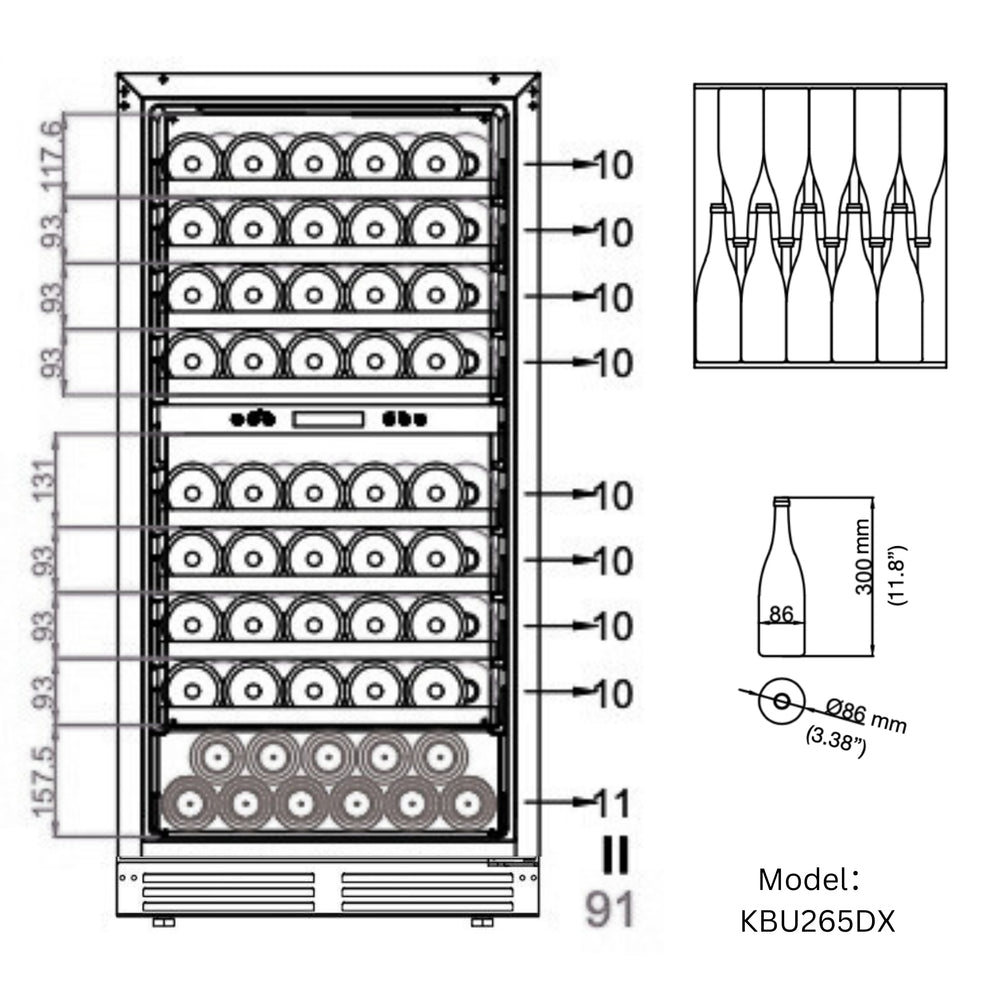 Kings Bottle 265-Bottle Dual Zone Wine Refrigerator — For Serious Collectors (KBU265DX)
