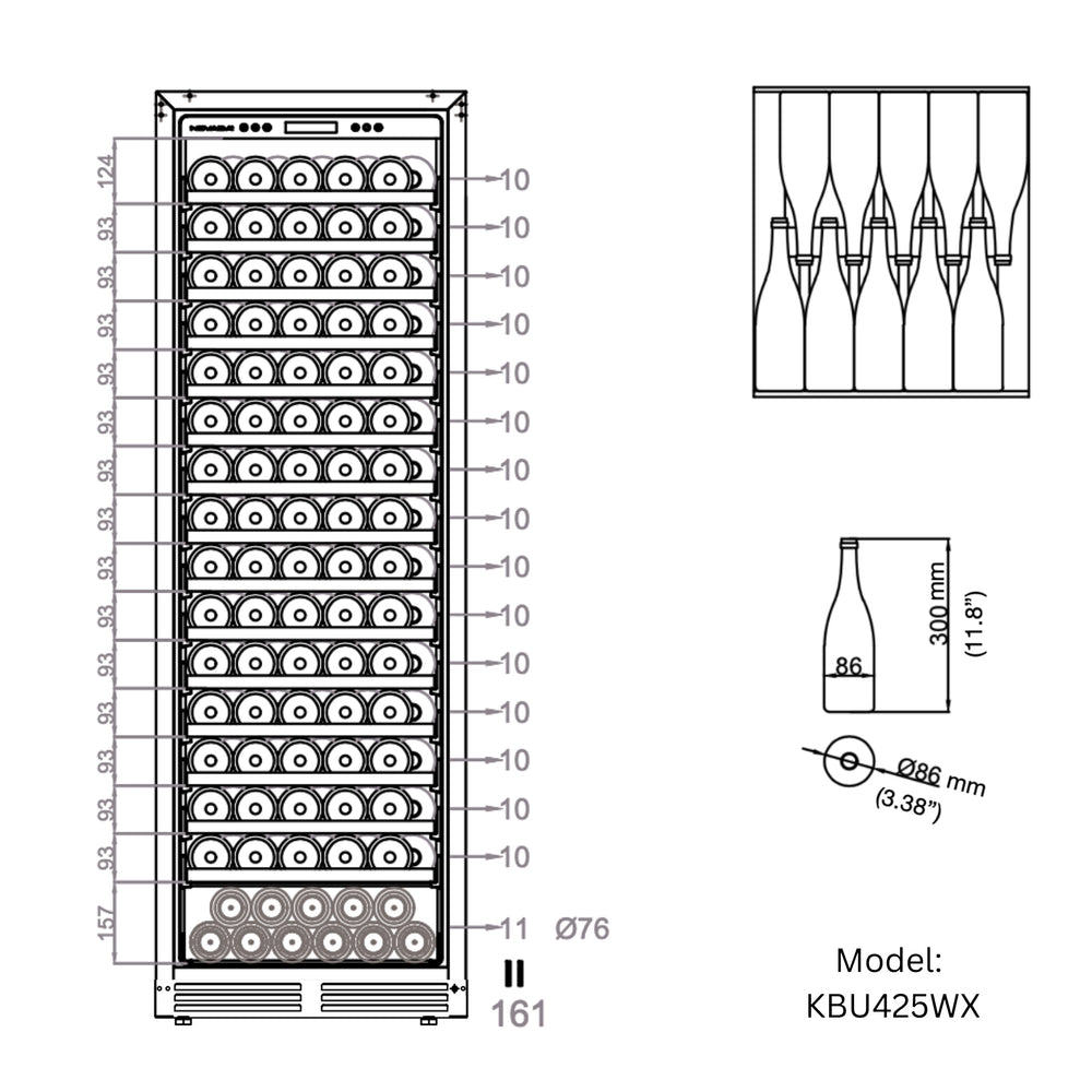 Kings Bottle 265-Bottle Single Zone Wine Refrigerator — High-Capacity Uniform Cooling (KBU265WX)