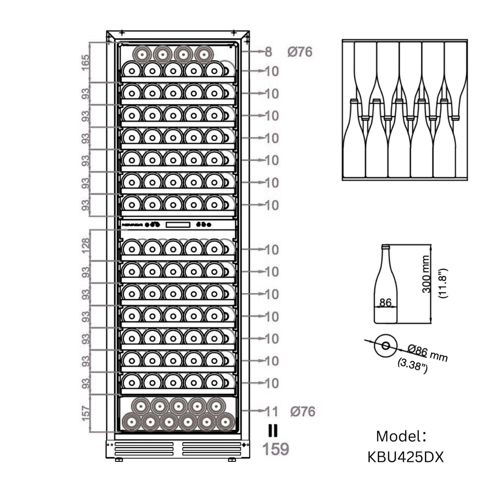 Kings Bottle 425-Bottle Dual Zone Wine Refrigerator — Luxury Statement Piece (KBU425DX)
