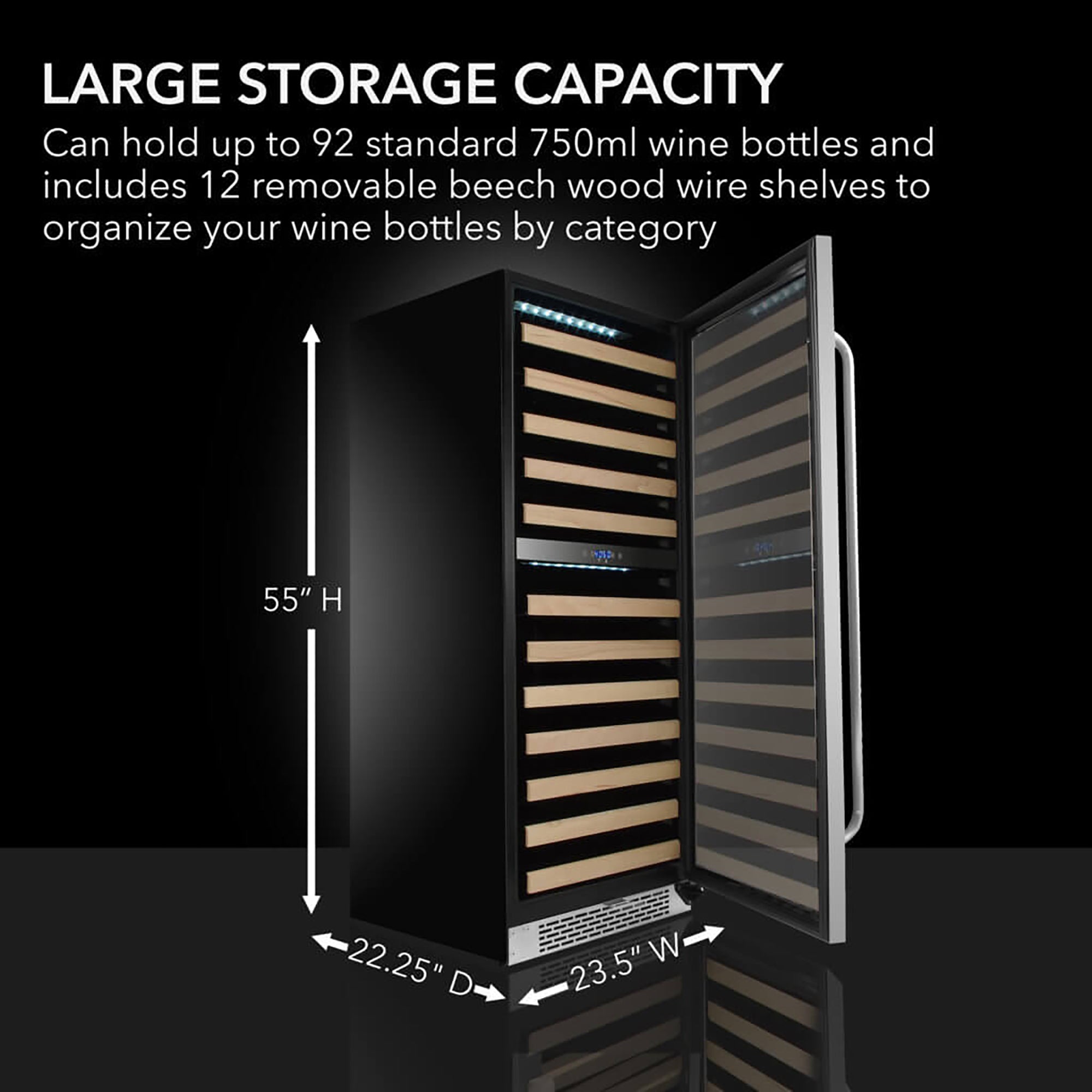 Whynter BWR-0922DZ 92 Bottle Built-In Dual Zone Wine Cooler Refrigerator