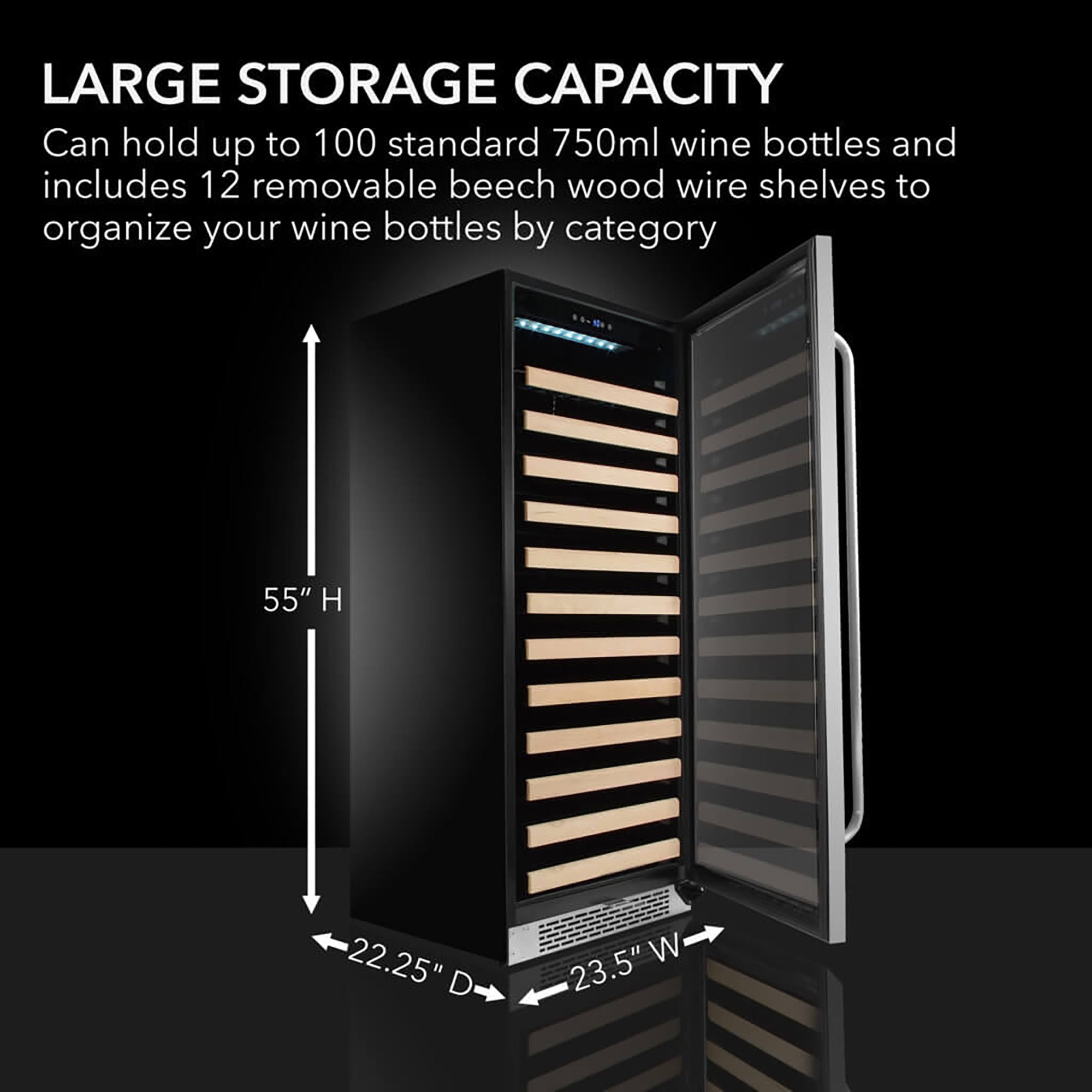 Whynter BWR-1002SD 100 Bottle Built-In Single Zone Wine Cooler Refrigerator