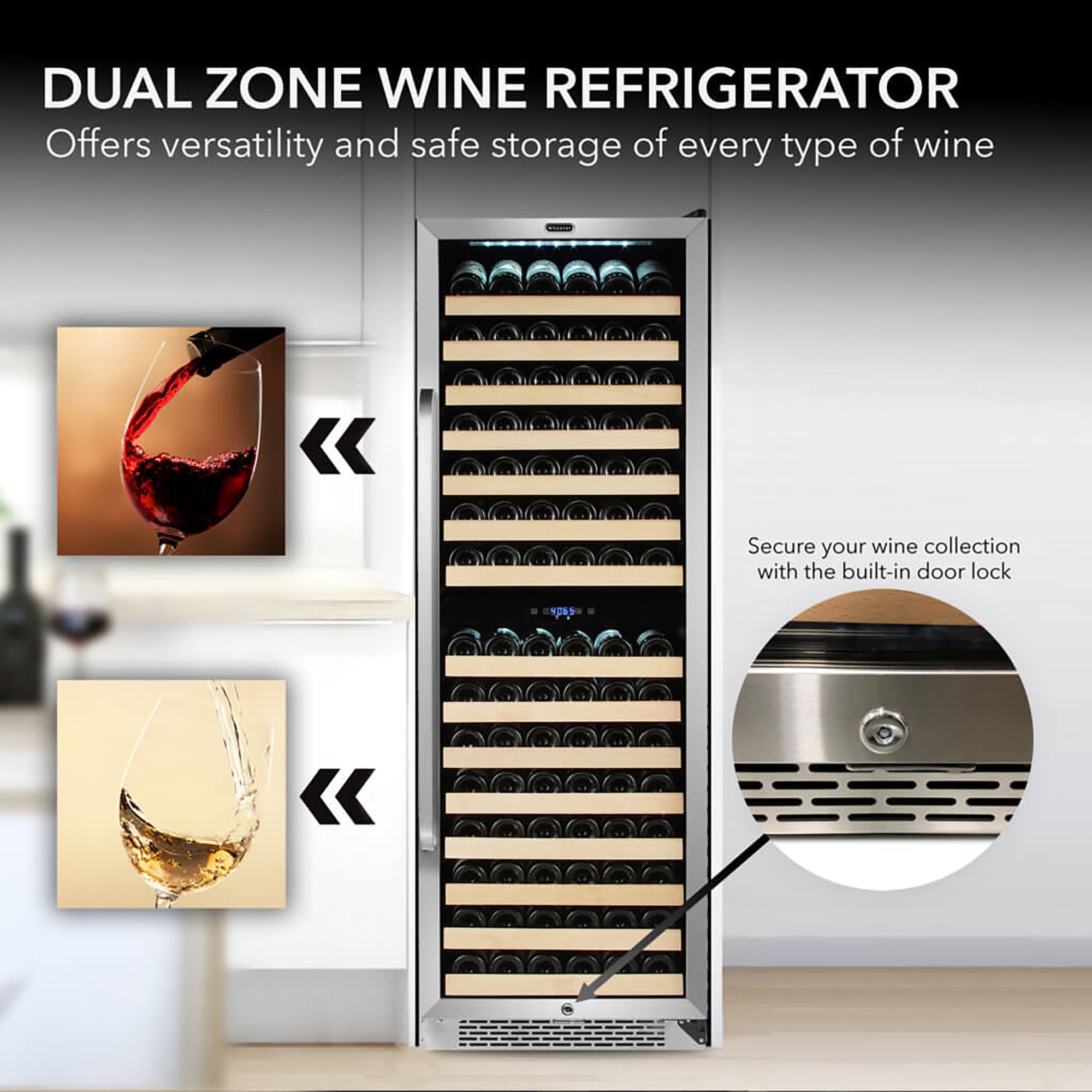 Whynter BWR-1642DZ 164 Bottle Built-In Dual Zone Wine Cooler Refrigerator