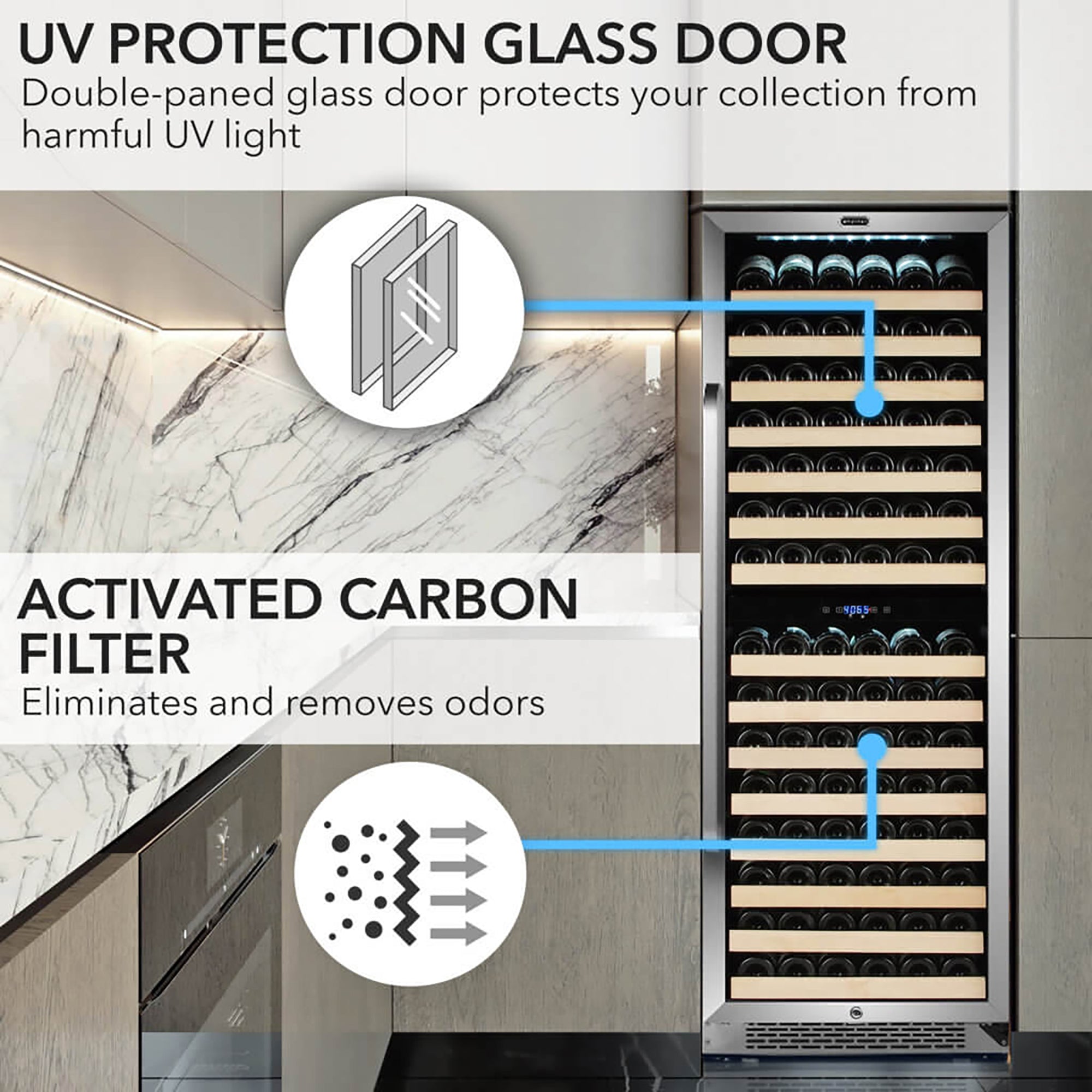 Whynter BWR-1642DZ 164 Bottle Built-In Dual Zone Wine Cooler Refrigerator