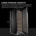 Whynter BWR-1662SD 166 Bottle Built-In Single Zone Wine Cooler Refrigerator