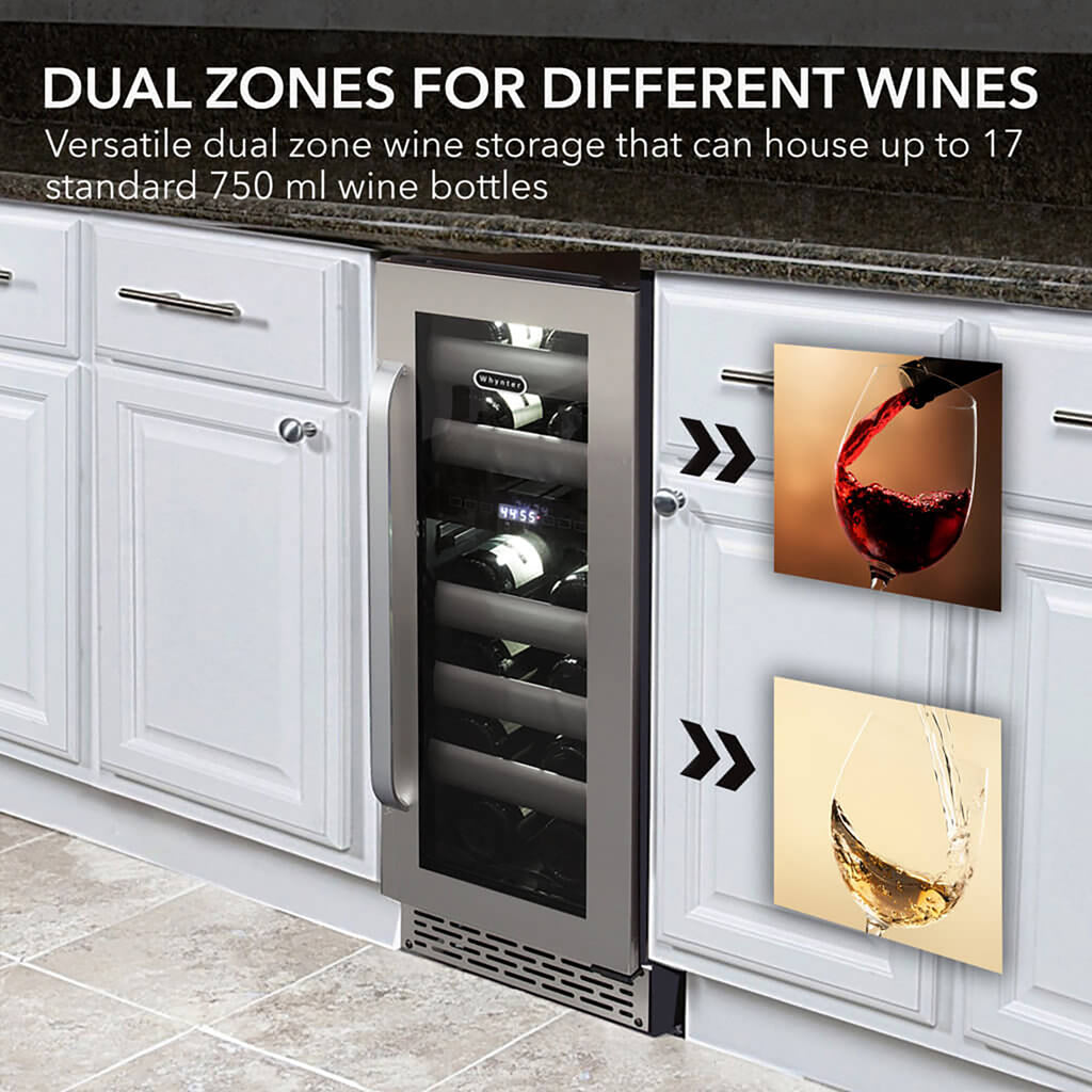Whynter BWR-171DS 17 Bottle Built-In Dual Zone Wine Cooler Refrigerator