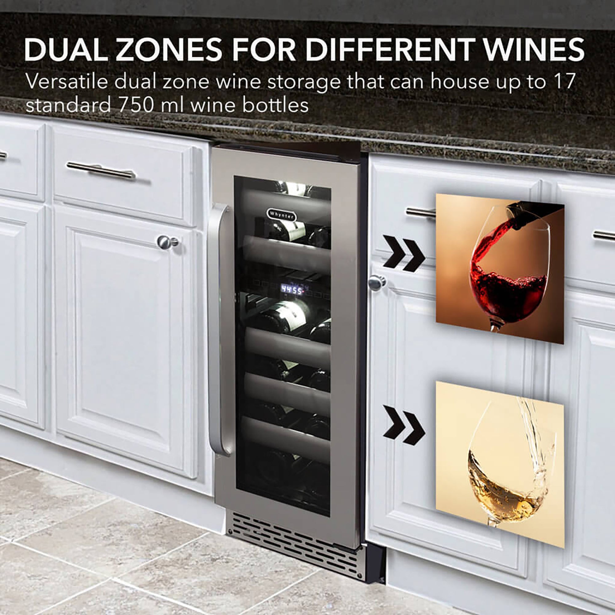 Whynter BWR-171DS 17 Bottle Built-In Dual Zone Wine Cooler Refrigerator