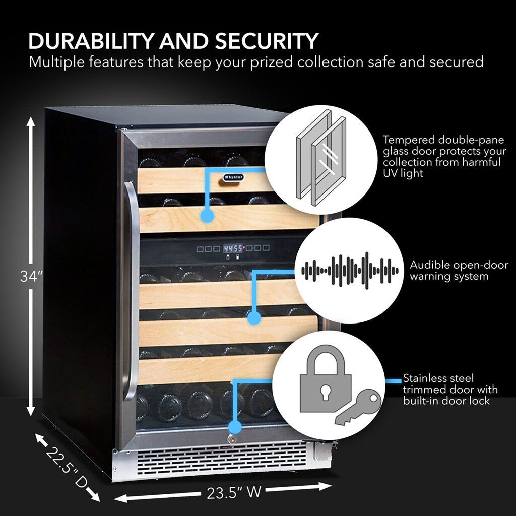 Whynter BWR-462DZ 46 Bottle Built-In Dual Zone Wine Cooler Refrigerator